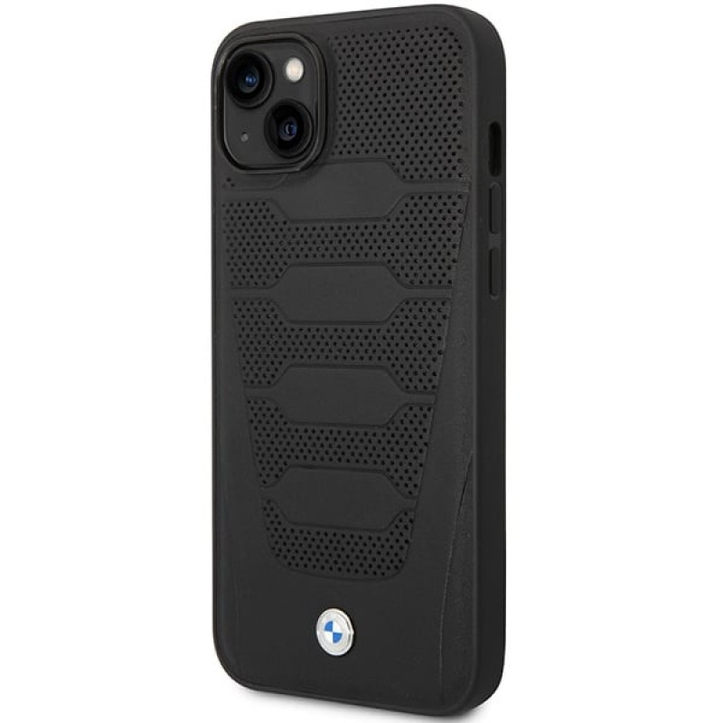 BMW BMHCP14S22RPSK suojakuori iPhone 14, musta, Leather Seats Pattern