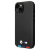 BMW BMHCP14M22PTDK suojakuori iPhone 14 Plus, musta, Leather Stamp Tricolor