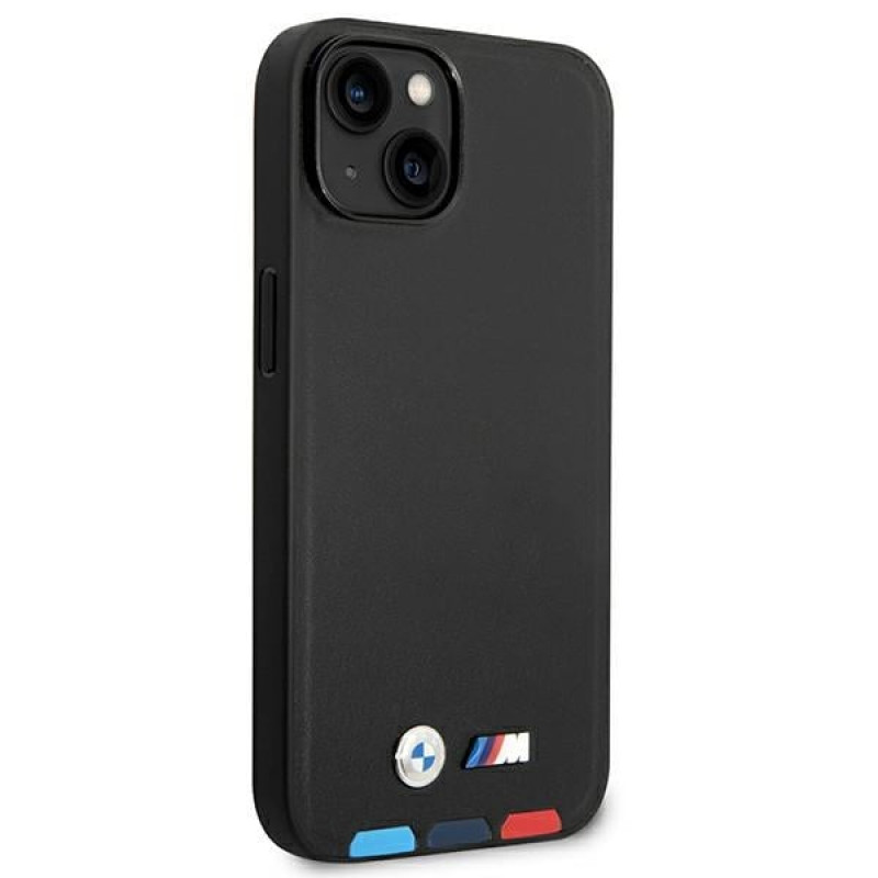 BMW BMHCP14M22PTDK suojakuori iPhone 14 Plus, musta, Leather Stamp Tricolor
