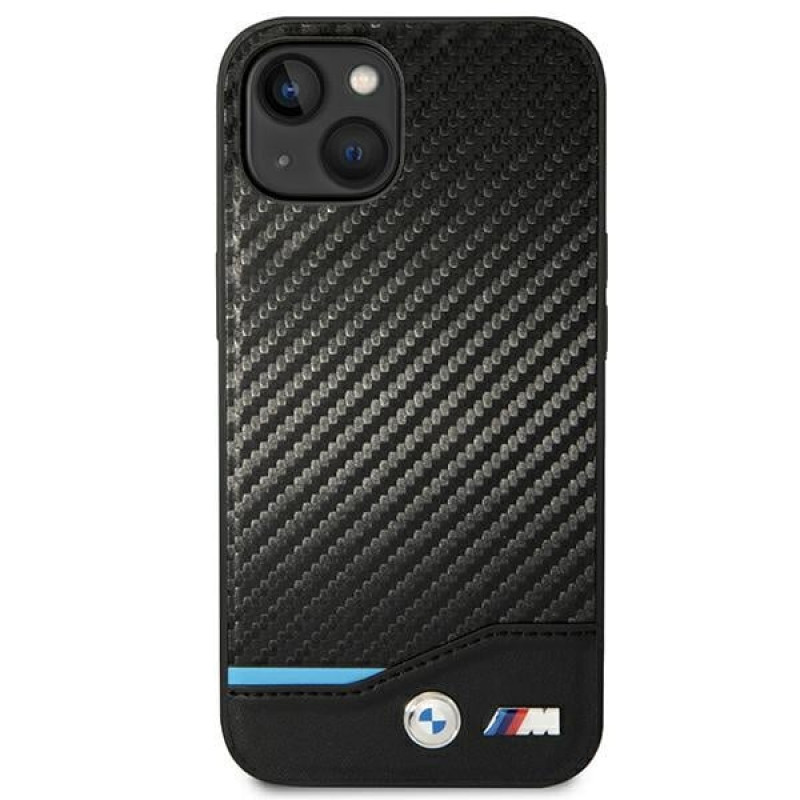 BMW BMHCP14M22NBCK suojakuori iPhone 14 Plus, musta, Leather Carbon