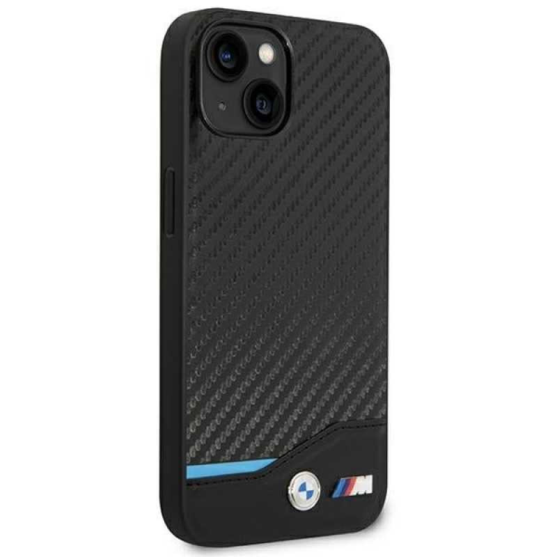 BMW BMHCP14M22NBCK suojakuori iPhone 14 Plus, musta, Leather Carbon