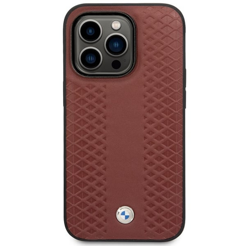 BMW BMHMP14L22RFGR Leather Diamond Pattern MagSafe suojakuori Apple iPhone 14 Pro 6,1″, viininpunainen