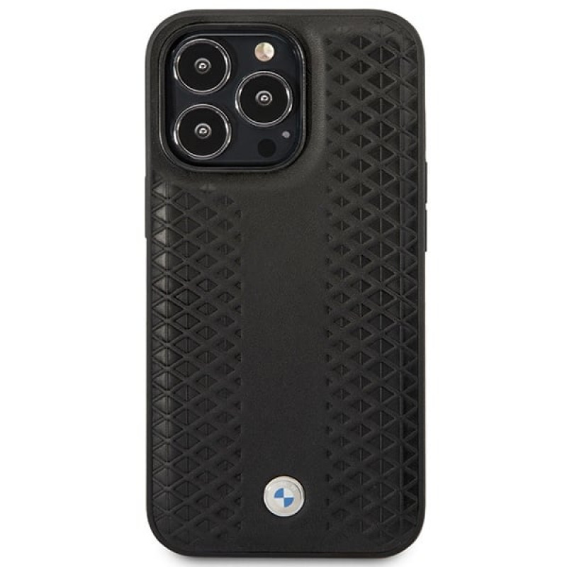 BMW BMHMP14L22RFGK Leather Diamond Pattern MagSafe suojakuori Apple iPhone 14 Pro 6,1″, musta