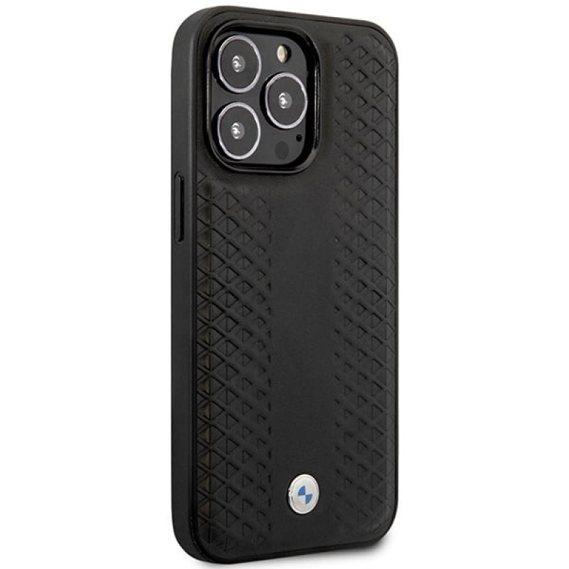 BMW BMHMP14L22RFGK Leather Diamond Pattern MagSafe suojakuori Apple iPhone 14 Pro 6,1″, musta