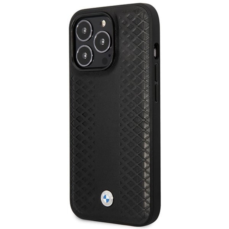 BMW BMHMP14X22RFGK Leather Diamond Pattern MagSafe suojakuori Apple iPhone 14 Pro Max 6,7″, musta