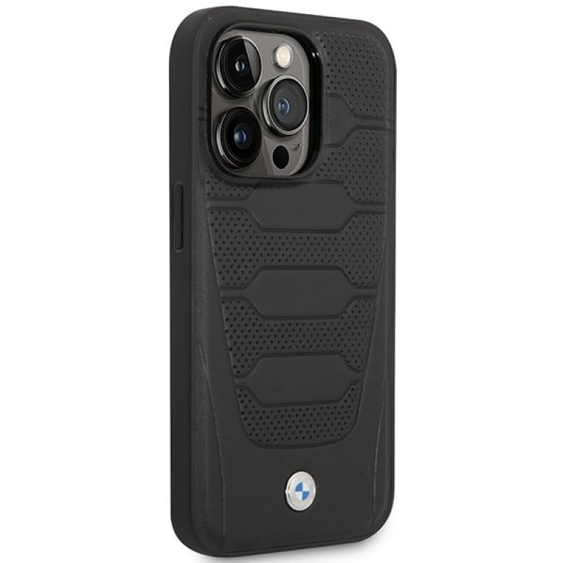 BMW BMHMP14X22RPSK Leather Seats Pattern MagSafe suojakuori Apple iPhone 14 Pro Max 6,7″, musta