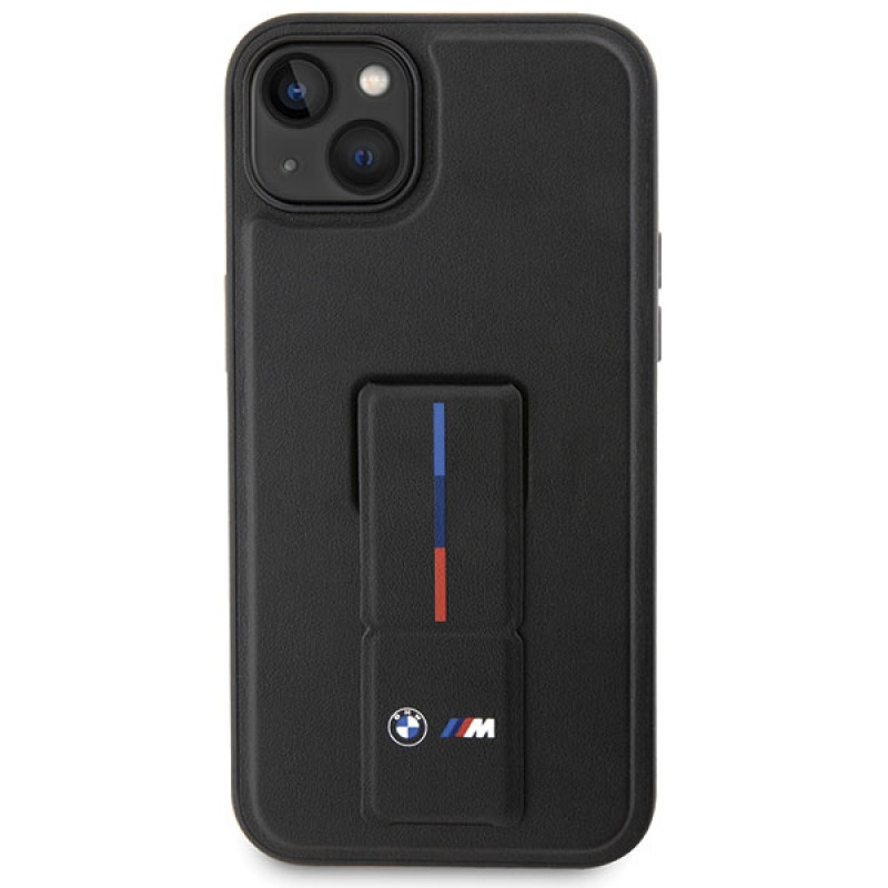 BMW BMHCP14M22GSLK Grip Stand Hot Stamp kova suojakuori, sopii malliin Apple iPhone 14 Plus / 15 Plus, musta