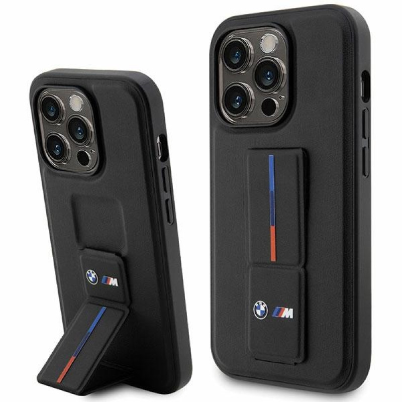 BMW BMHCP14L22GSLK Grip Stand Hot Stamp kova suojakuori, sopii malliin Apple iPhone 14 Pro, musta