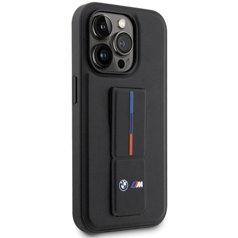 BMW BMHCP14L22GSLK Grip Stand Hot Stamp kova suojakuori, sopii malliin Apple iPhone 14 Pro, musta