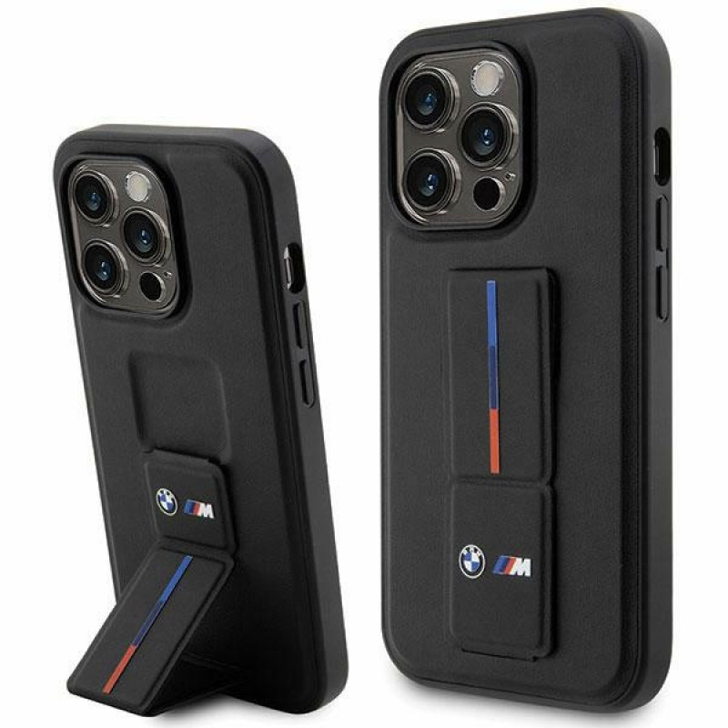 BMW BMHCP14X22GSLK Grip Stand Hot Stamp kova suojakuori, sopii malliin Apple iPhone 14 Pro Max, musta