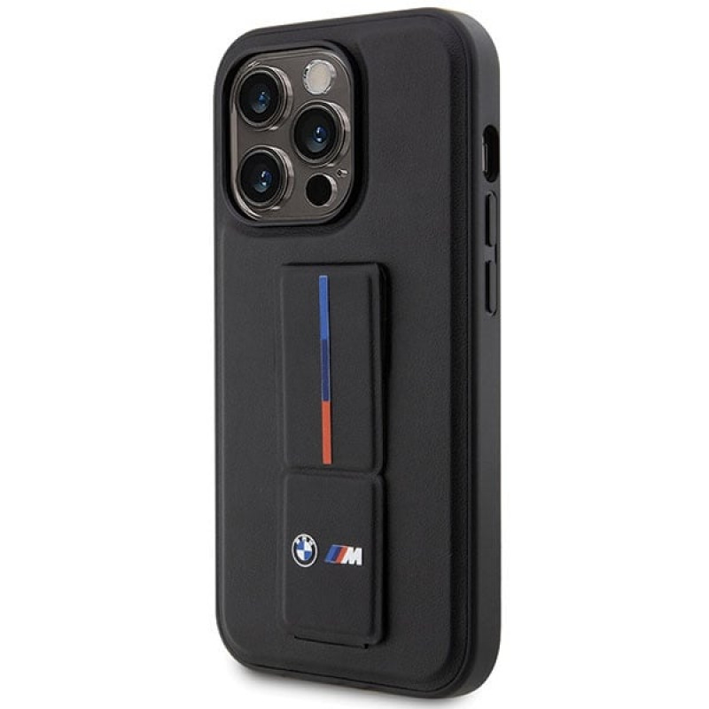 BMW BMHCP14X22GSLK Grip Stand Hot Stamp kova suojakuori, sopii malliin Apple iPhone 14 Pro Max, musta