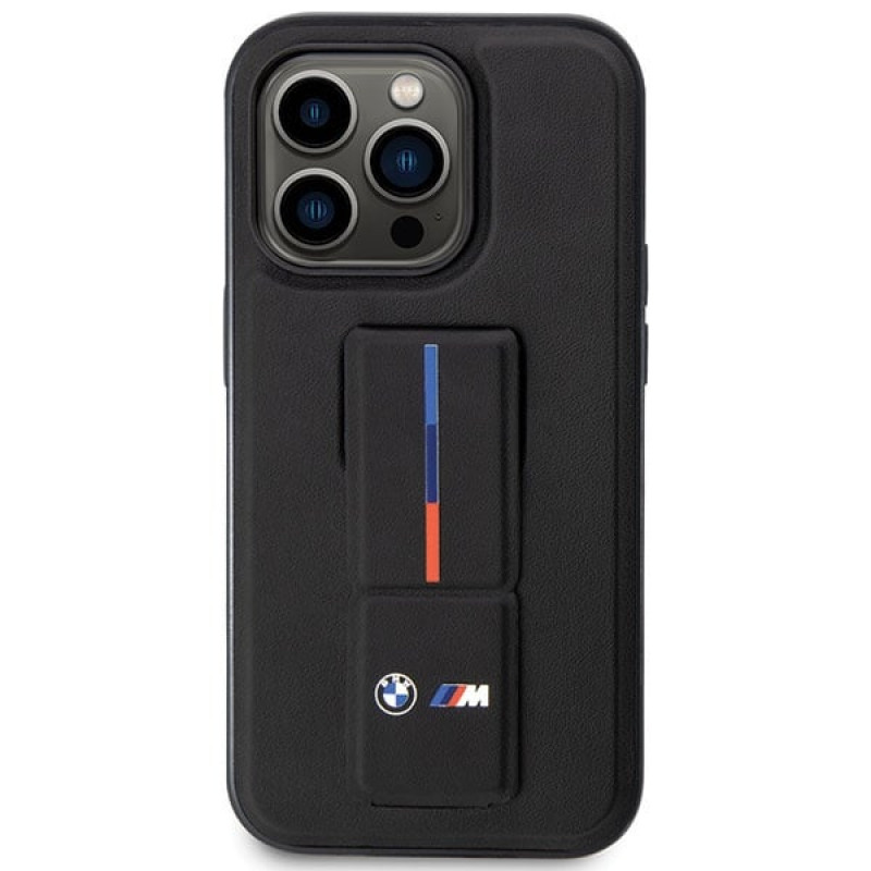 BMW BMHCP14X22GSLK Grip Stand Hot Stamp kova suojakuori, sopii malliin Apple iPhone 14 Pro Max, musta