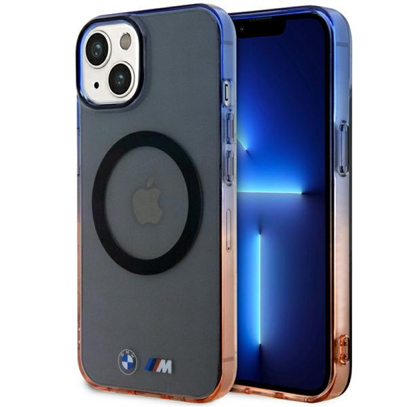 BMW BMHMP14MHTGE Gradient Bumper MagSafe kova suojakuori, sopii malliin Apple iPhone 14 Plus / 15 Plus, harmaa