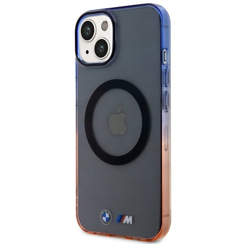 BMW BMHMP14MHTGE Gradient Bumper MagSafe kova suojakuori, sopii malliin Apple iPhone 14 Plus / 15 Plus, harmaa