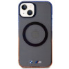 BMW BMHMP14MHTGE Gradient Bumper MagSafe kova suojakuori, sopii malliin Apple iPhone 14 Plus / 15 Plus, harmaa
