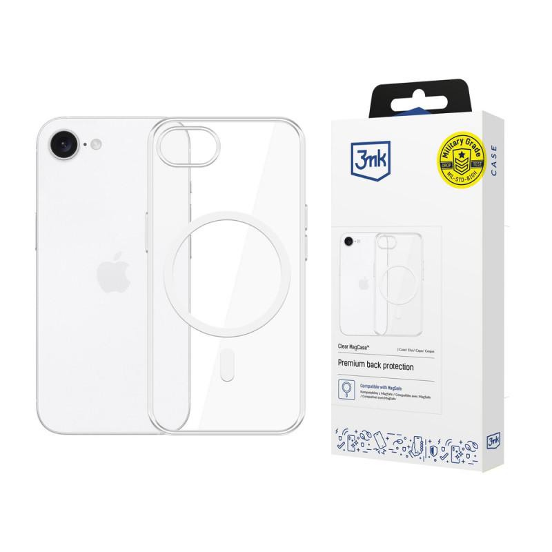 3MK Clear MagCase Apple iPhone 17e / 16e MagSafe-kotelo, läpinäkyvä