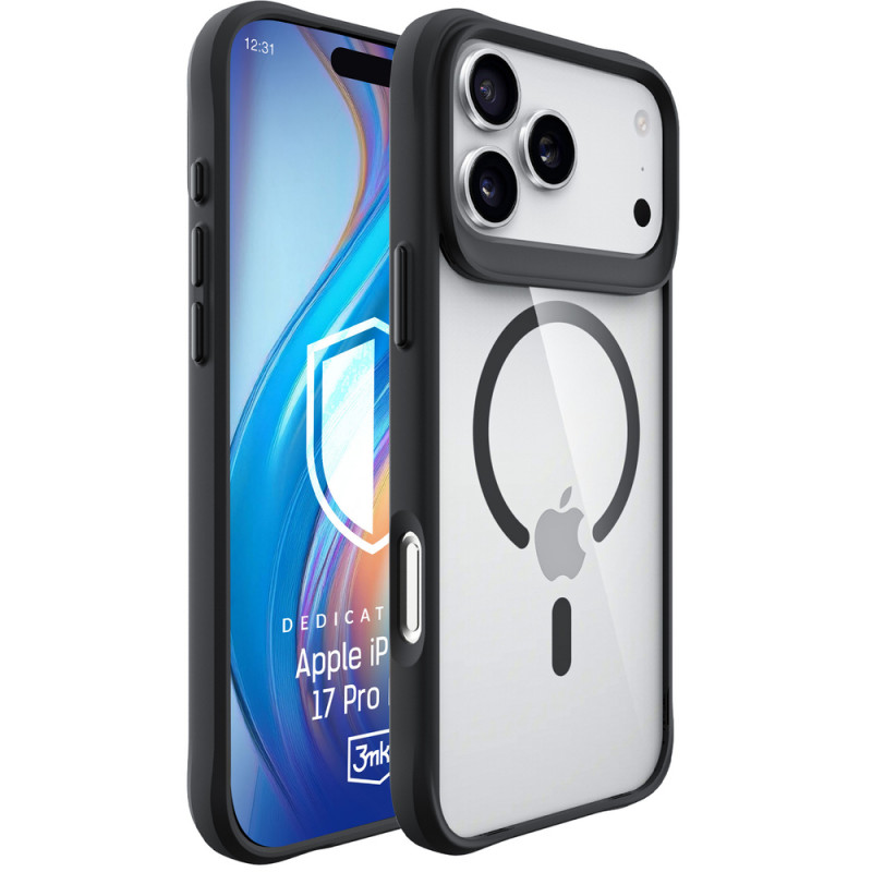 3mk Satin Armor MagCase -suojakuori Apple iPhone 17 Pro Max, läpinäkyvä musta
