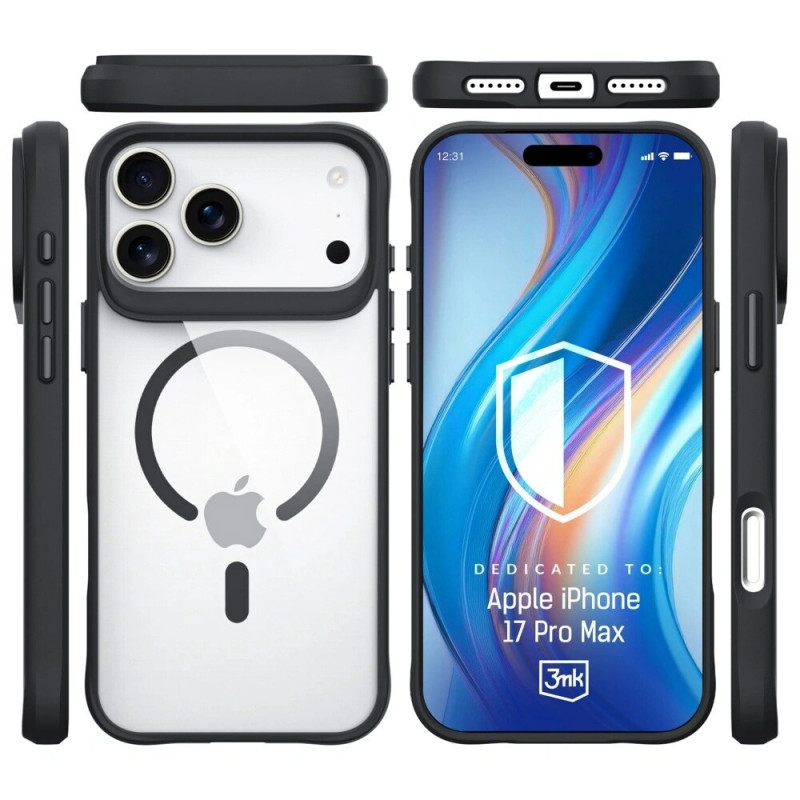 3mk Satin Armor MagCase -suojakuori Apple iPhone 17 Pro Max, läpinäkyvä musta