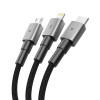Tech-Protect UltraBoost DNA 3-in-1-kaapeli USB-A - Lightning / USB-C / Micro-USB, 3 A, 120 cm, rautaharmaa
