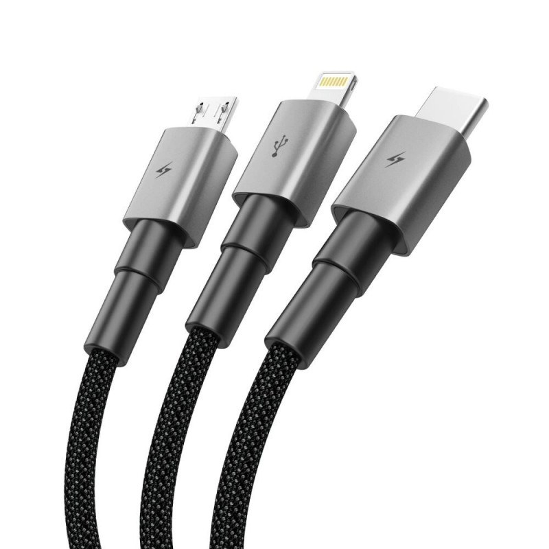 Tech-Protect UltraBoost DNA 3-in-1-kaapeli USB-A - Lightning / USB-C / Micro-USB, 3 A, 120 cm, rautaharmaa