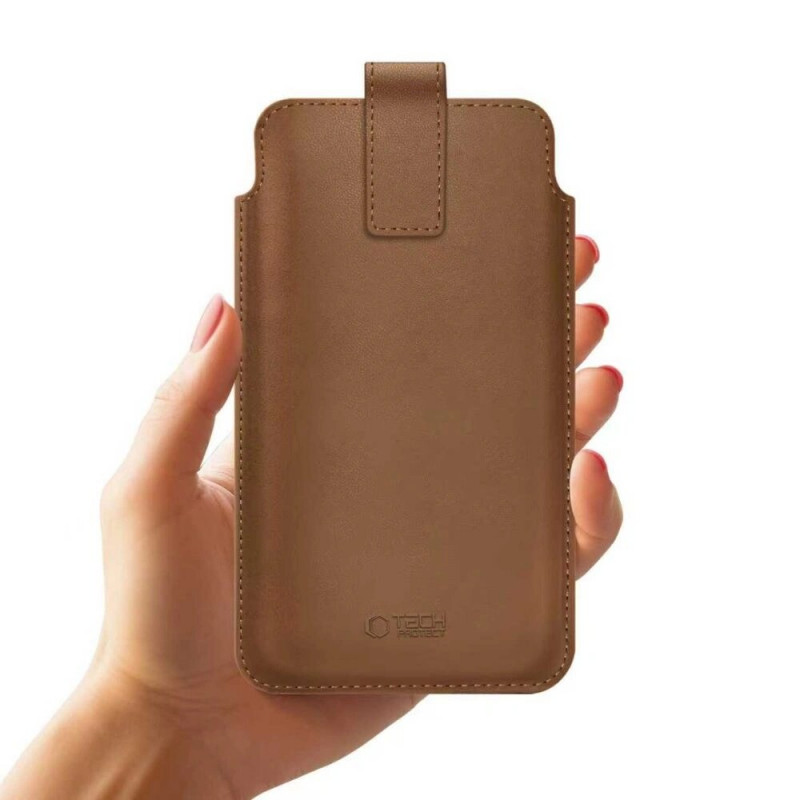 Tech-Protect SM65 yleismallinen puhelinpussi, 6,0-6,9 tuumaa, ekonahka, ruskea