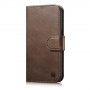 iCarer Oil Wax Wallet Case 2in1 nahkainen läppäkotelo iPhone 14 Plus -puhelimelle, Anti-RFID, ruskea (WMI14220723-BN)