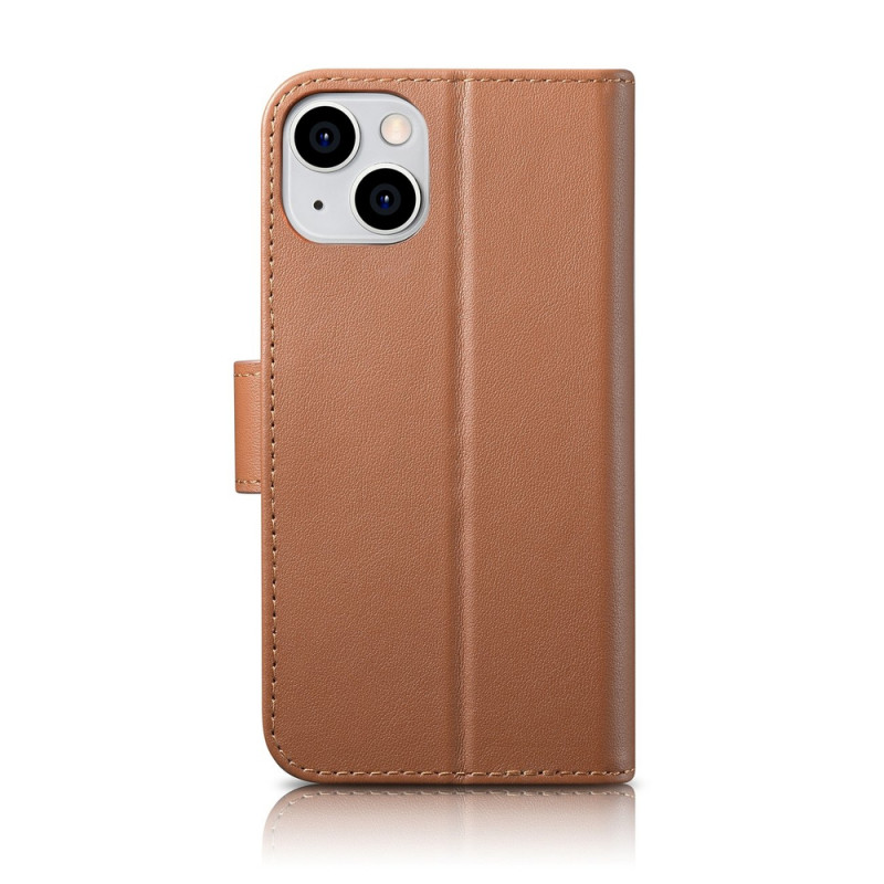 iCarer Wallet Case 2in1 nahkainen läppäkotelo iPhone 14 Plus -puhelimelle, Anti-RFID, ruskea (WMI14220727-BN)