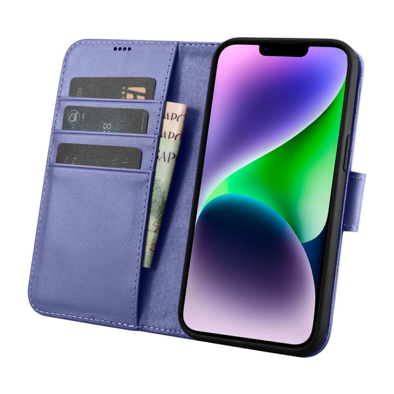 iCarer Wallet Case 2in1 nahkainen läppäkotelo iPhone 14 Plus -puhelimelle, Anti-RFID, vaaleanvioletti (WMI14220727-LP)