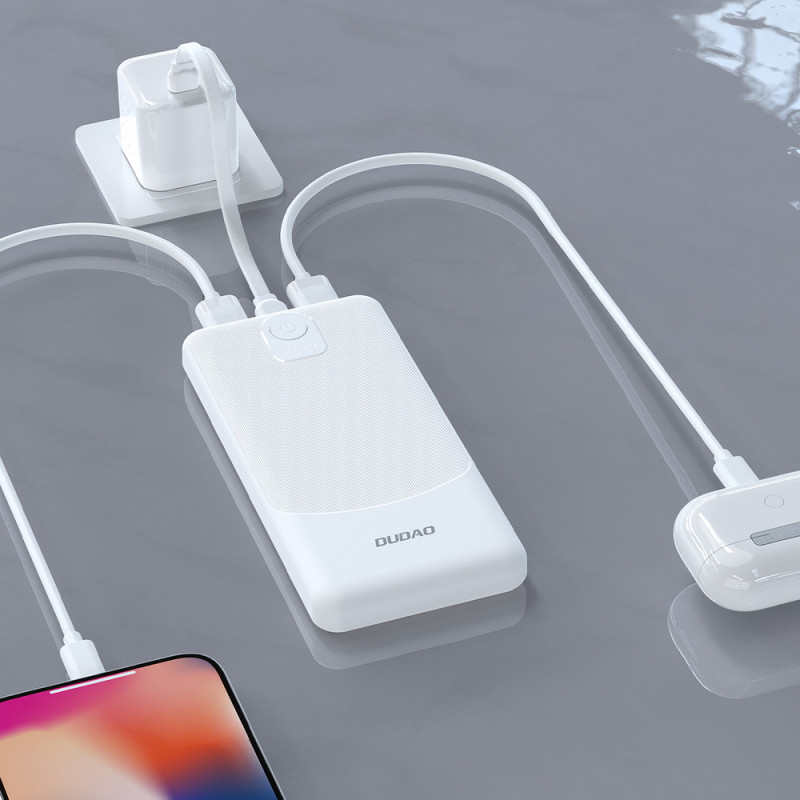 Dudao K10 10000 mAh varavirtalähde, 2 x USB-A, 2,4 A, valkoinen