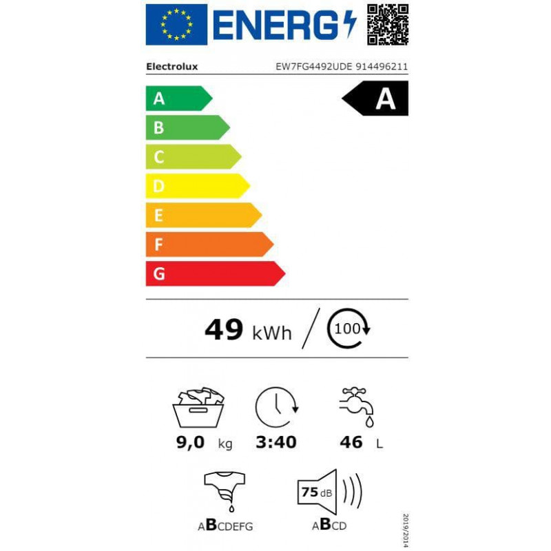 Electrolux EW7FG4492UDE etulatauksinen pyykinpesukone, 9 kg, musta