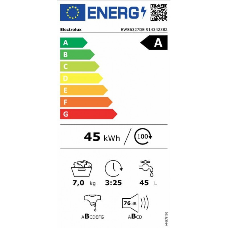 Electrolux EWS6327DE 600-sarjan SensiCare etulatauksinen pyykinpesukone, 7 kg, valkoinen