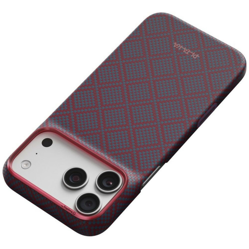 PITAKA Edge Case Argyle MagSafe -suojakuori Apple iPhone 18 Pro Max / 17 Pro Max -puhelimelle, sinipunainen