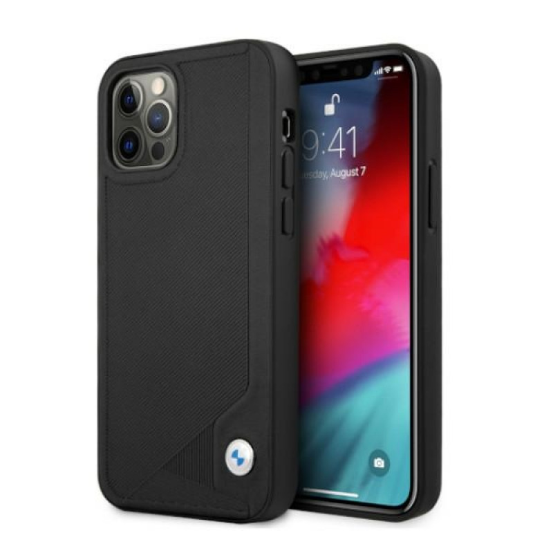 BMW BMHCP12LRCDPK Apple iPhone 12 Pro Max -kovakotelo Leather Deboss, musta