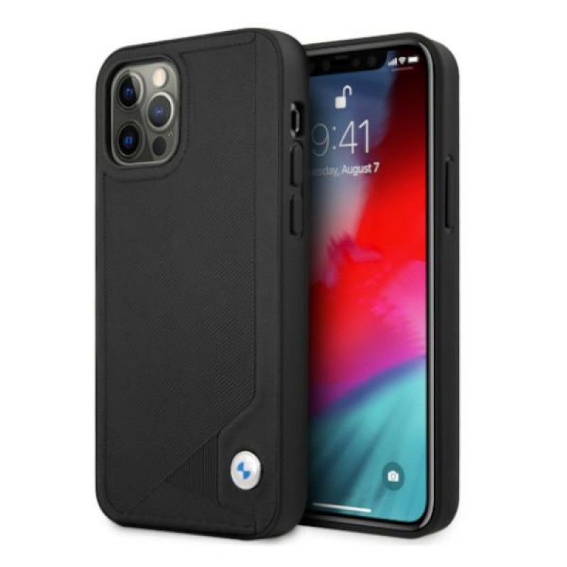BMW BMHCP12MRCDPK Apple iPhone 12 / 12 Pro hardcase Leather Deboss, musta