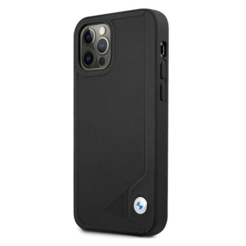 BMW BMHCP12MRCDPK Apple iPhone 12 / 12 Pro hardcase Leather Deboss, musta