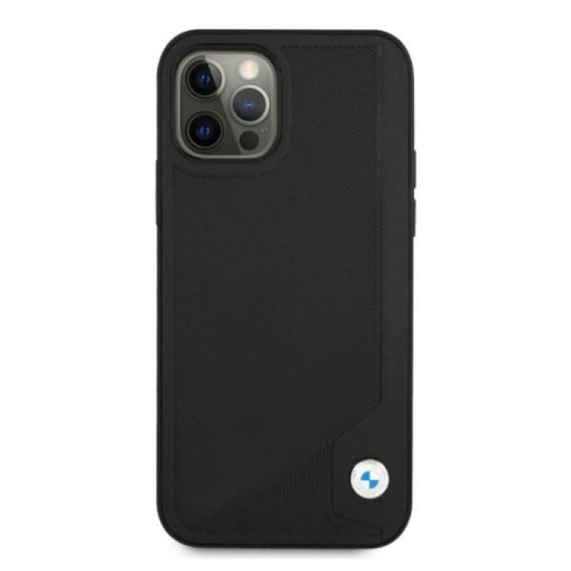 BMW BMHCP12MRCDPK Apple iPhone 12 / 12 Pro hardcase Leather Deboss, musta
