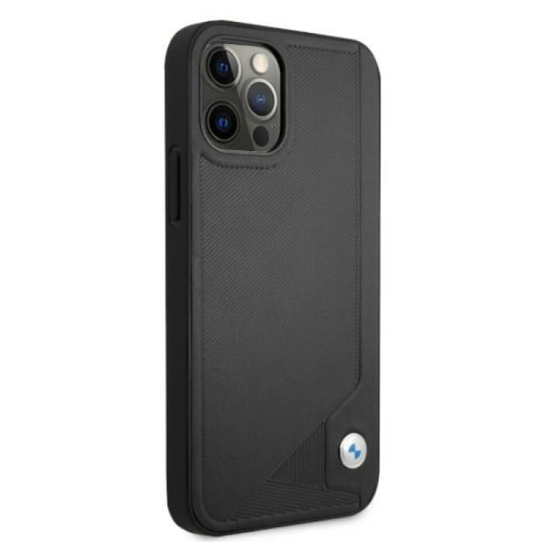 BMW BMHCP12MRCDPK Apple iPhone 12 / 12 Pro hardcase Leather Deboss, musta