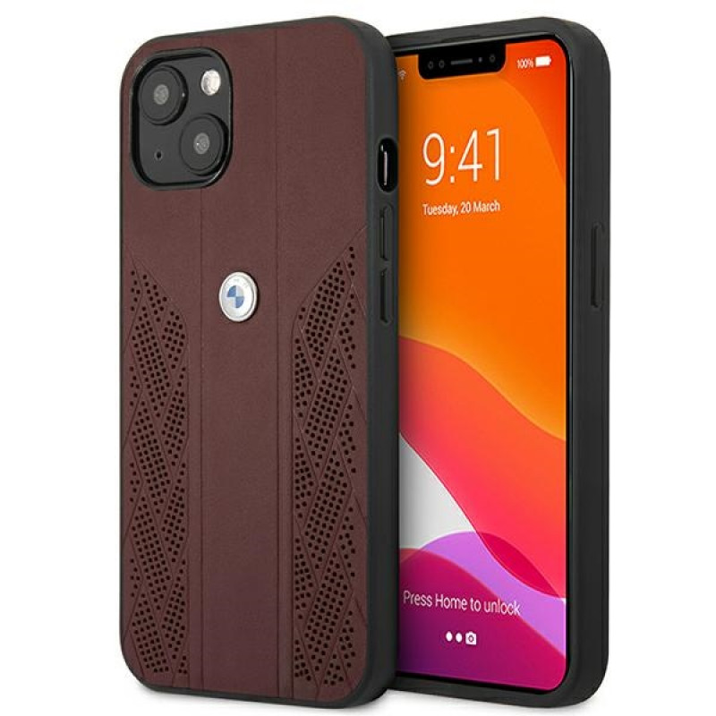 BMW BMHCP13SRSPPR Apple iPhone 13 mini -kovakotelo Leather Curve Perforate, punainen