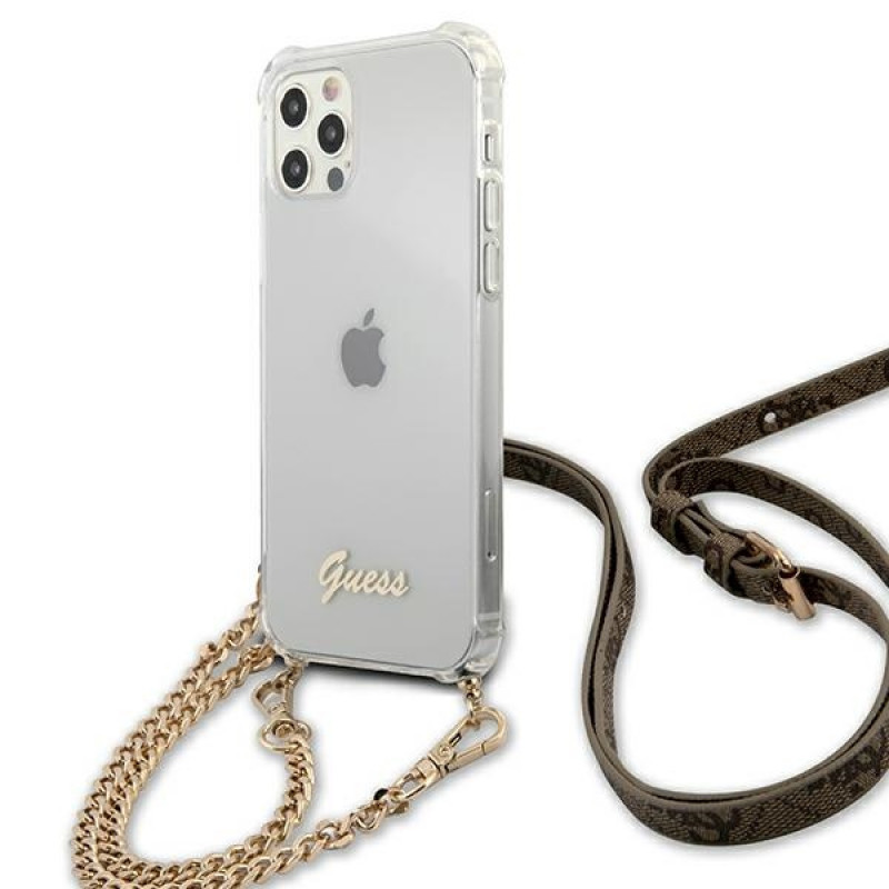 Guess GUHCP12MKC4GSGO Apple iPhone 12 / 12 Pro -kovakotelo 4G Gold Chain, läpinäkyvä