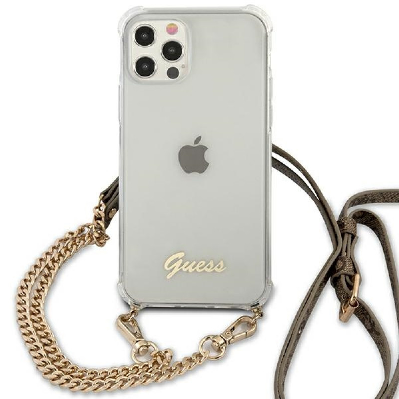 Guess GUHCP12MKC4GSGO Apple iPhone 12 / 12 Pro -kovakotelo 4G Gold Chain, läpinäkyvä