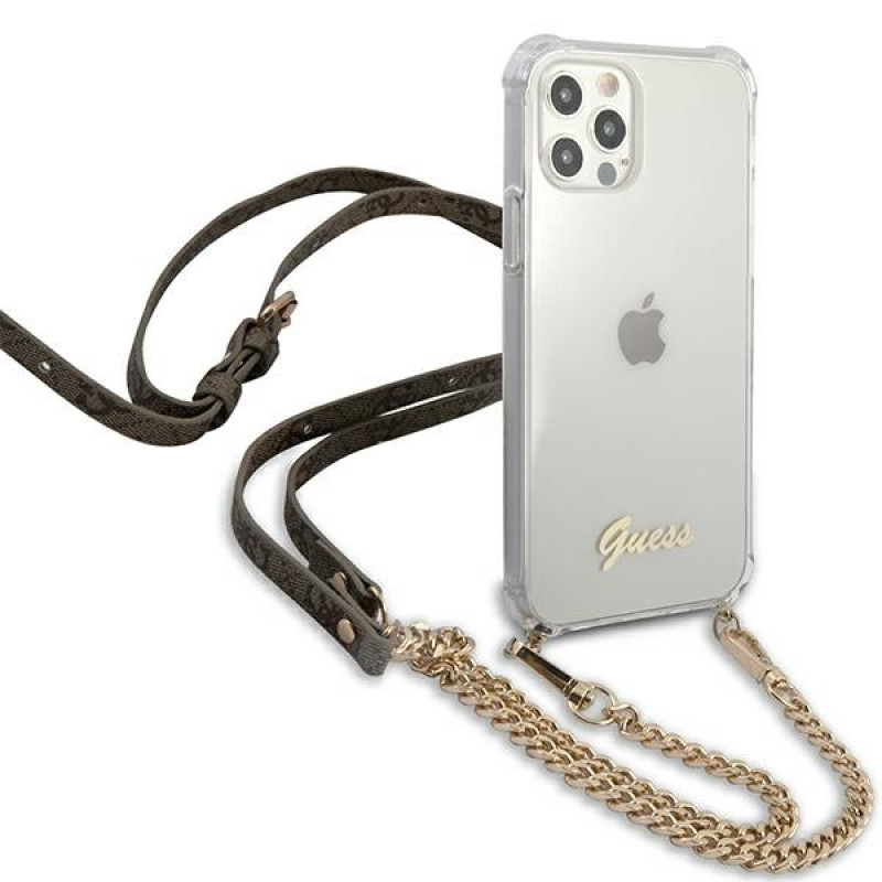 Guess GUHCP12MKC4GSGO Apple iPhone 12 / 12 Pro -kovakotelo 4G Gold Chain, läpinäkyvä
