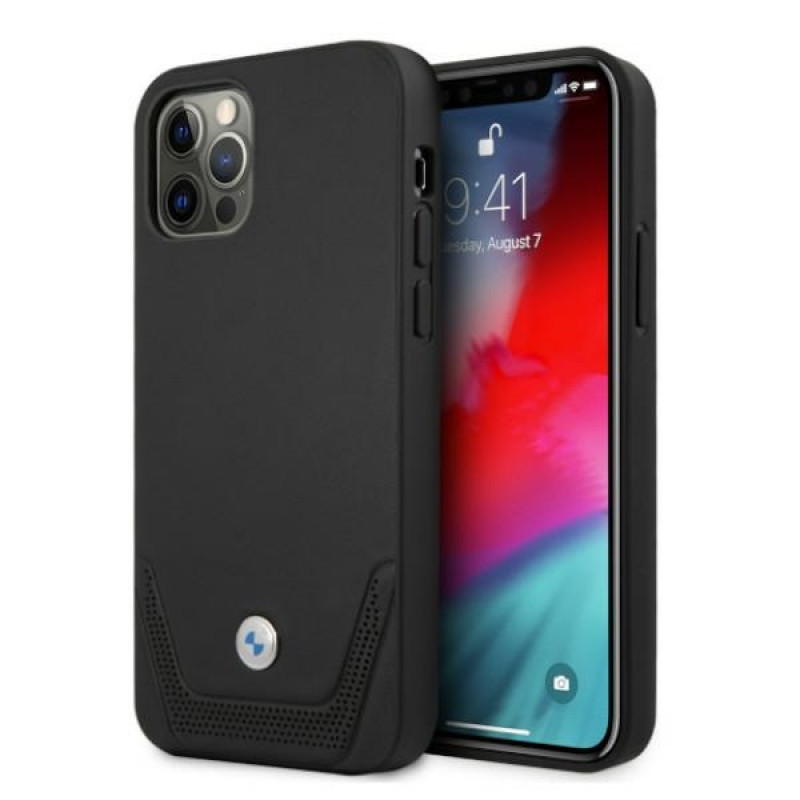 BMW BMHCP12MRSWPK Apple iPhone 12 / 12 Pro hardcase Leather Perforate, musta