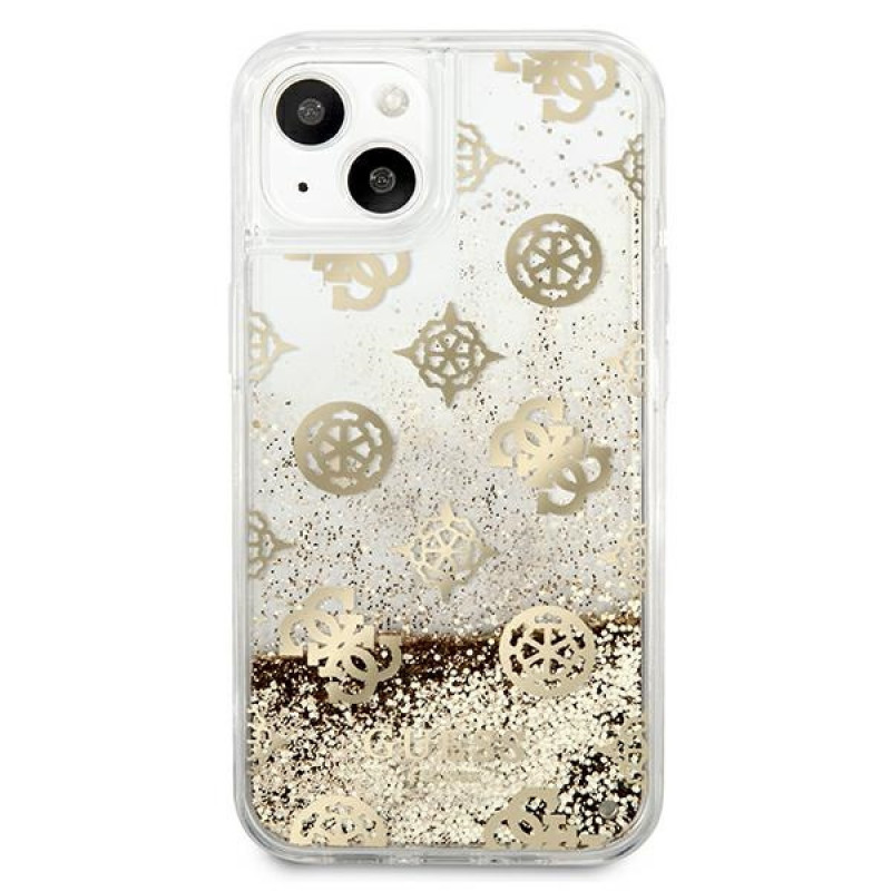 Guess GUHCP13SLGPEGO Apple iPhone 13 mini -kovakotelo Peony Liquid Glitter, kulta