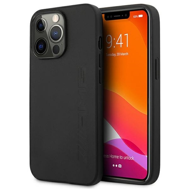 Mercedes-AMG AMHCP14LDOLBK Apple iPhone 14 Pro -kovakotelo, Leather Hot Stamped, musta