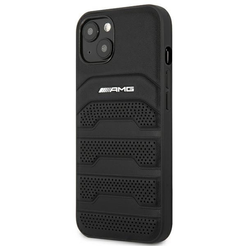 Mercedes-AMG AMHCP14MGSEBK Apple iPhone 14 Plus / 15 Plus -kovakotelo, Leather Debossed Lines, musta