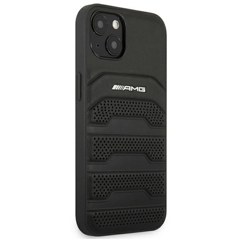 Mercedes-AMG AMHCP14MGSEBK Apple iPhone 14 Plus / 15 Plus -kovakotelo, Leather Debossed Lines, musta