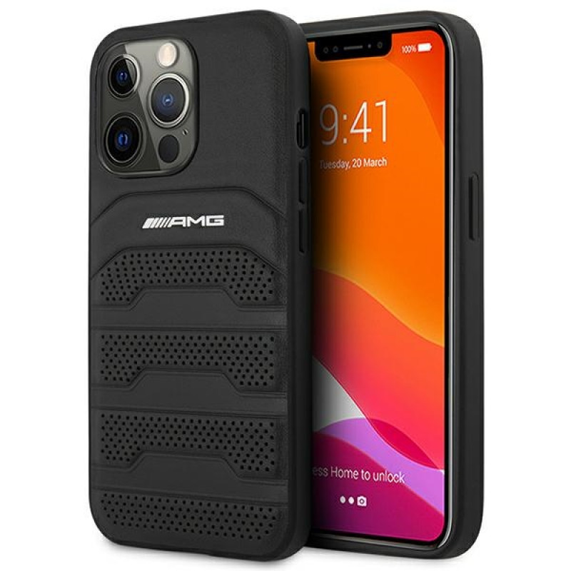Mercedes-AMG AMHCP14XGSEBK Apple iPhone 14 Pro Max -kovakuori, Leather Debossed Lines, musta