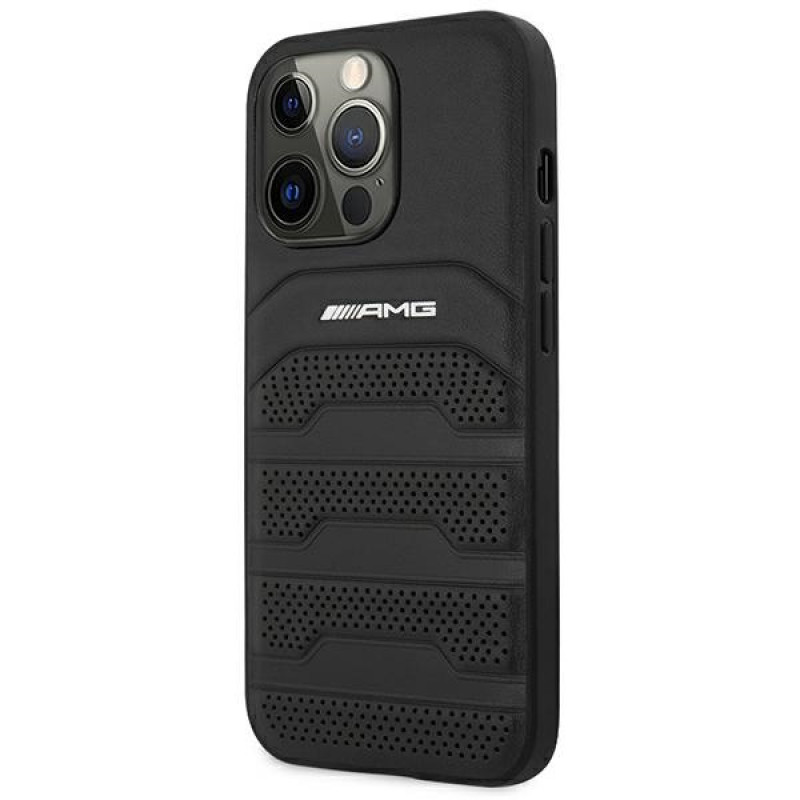Mercedes-AMG AMHCP14XGSEBK Apple iPhone 14 Pro Max -kovakuori, Leather Debossed Lines, musta