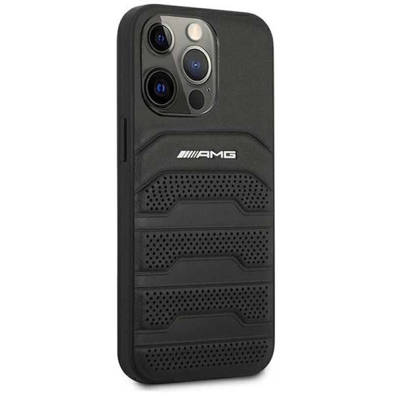 Mercedes-AMG AMHCP14XGSEBK Apple iPhone 14 Pro Max -kovakuori, Leather Debossed Lines, musta