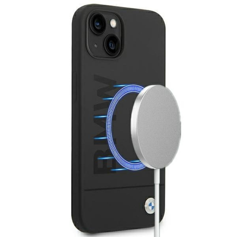 BMW BMHMP14MSLBLBK Apple iPhone 14 Plus / 15 Plus -kovakotelo, Silicone Signature Logo MagSafe, musta